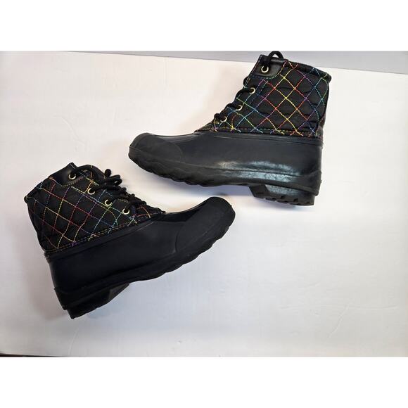 Sperry Port Rainbow Lace Up Duck Boots SCK166394 Black Girls Youth Size 4M - Picture 6 of 8